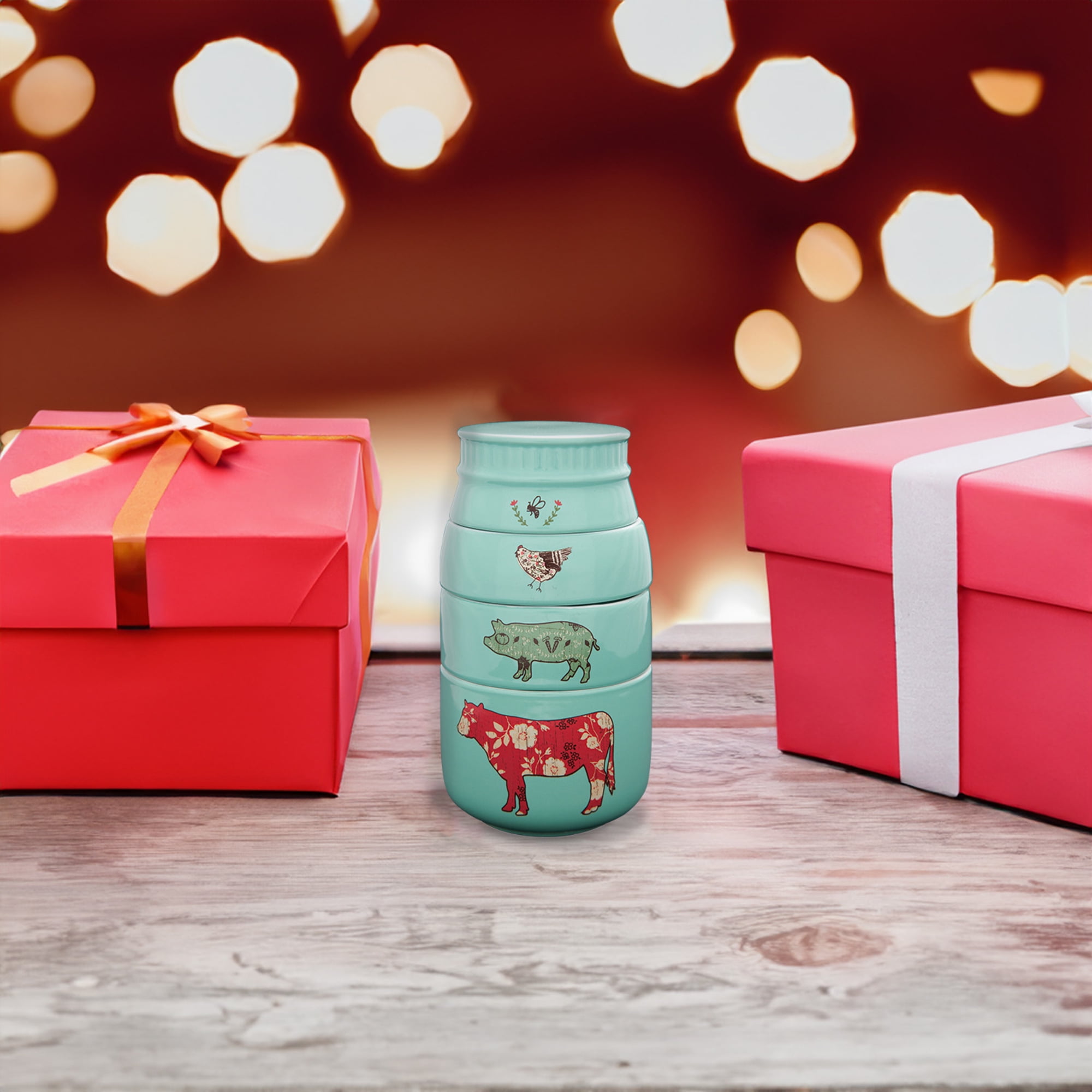 Pavilion Mason Jar Animal Icons Stoneware Measuring Cups, Teal