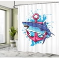 thumbnail image 4 of Ambesonne Anchors Shower Curtain, Nautical Symbol with Shark, 69"Wx84"L, Aqua Royal Blue and Hot Pink, 4 of 4
