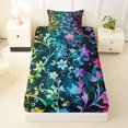thumbnail image 4 of Manfei Boho Floral Twin Sheets, Rainbow Flower Plant Bedding, Navy Blue, 3pcs, 1 Flat Sheet, 1 Fitted Sheet and 1 Pillowcase, 4 of 6