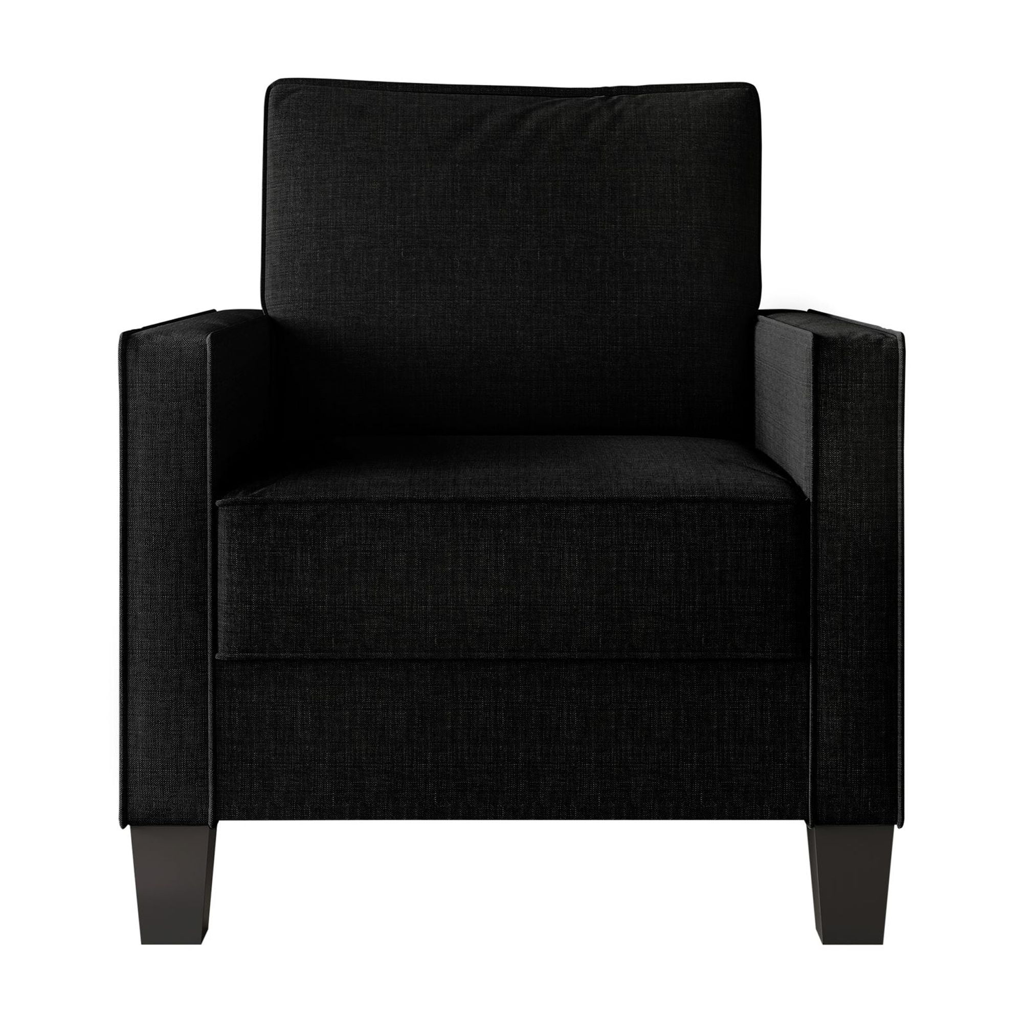 Home Design Marcia Square Arm Chair with Padded Back and Seat, Modern Upholstery, Black Legs, Comfortable Living Room Seating, Black