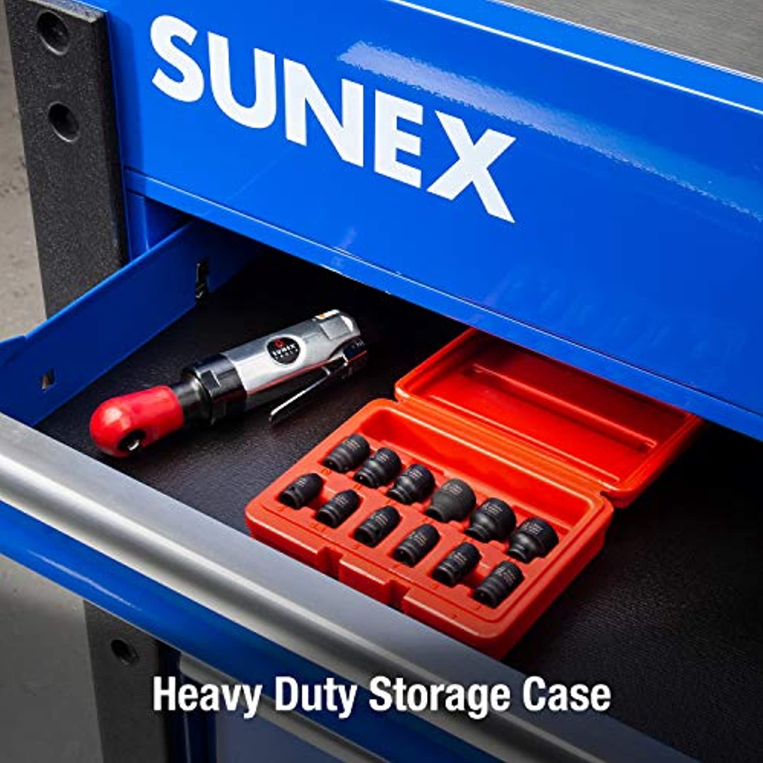 Sunex 12 Piece Magnetic Metric Impact Socket Set with Heavy Duty Blow Mold Case