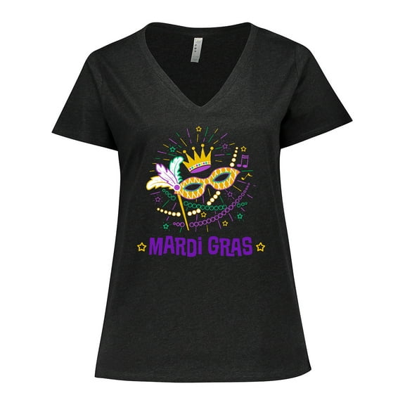 Inktastic Mardi Gras Party Crown Mask Women's Plus Size V-Neck T-Shirt
