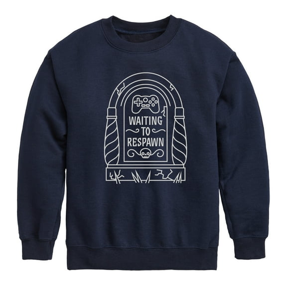 Instant Message - Waiting To Respawn Tombstone - Toddler & Youth Crewneck Fleece Sweatshirt