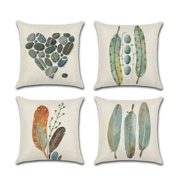 Feather and Rock Desgins Cotton Linen Fabric Decorative Music Instruments Indoor Outdoor Throw Pillow Cover Set 18x18