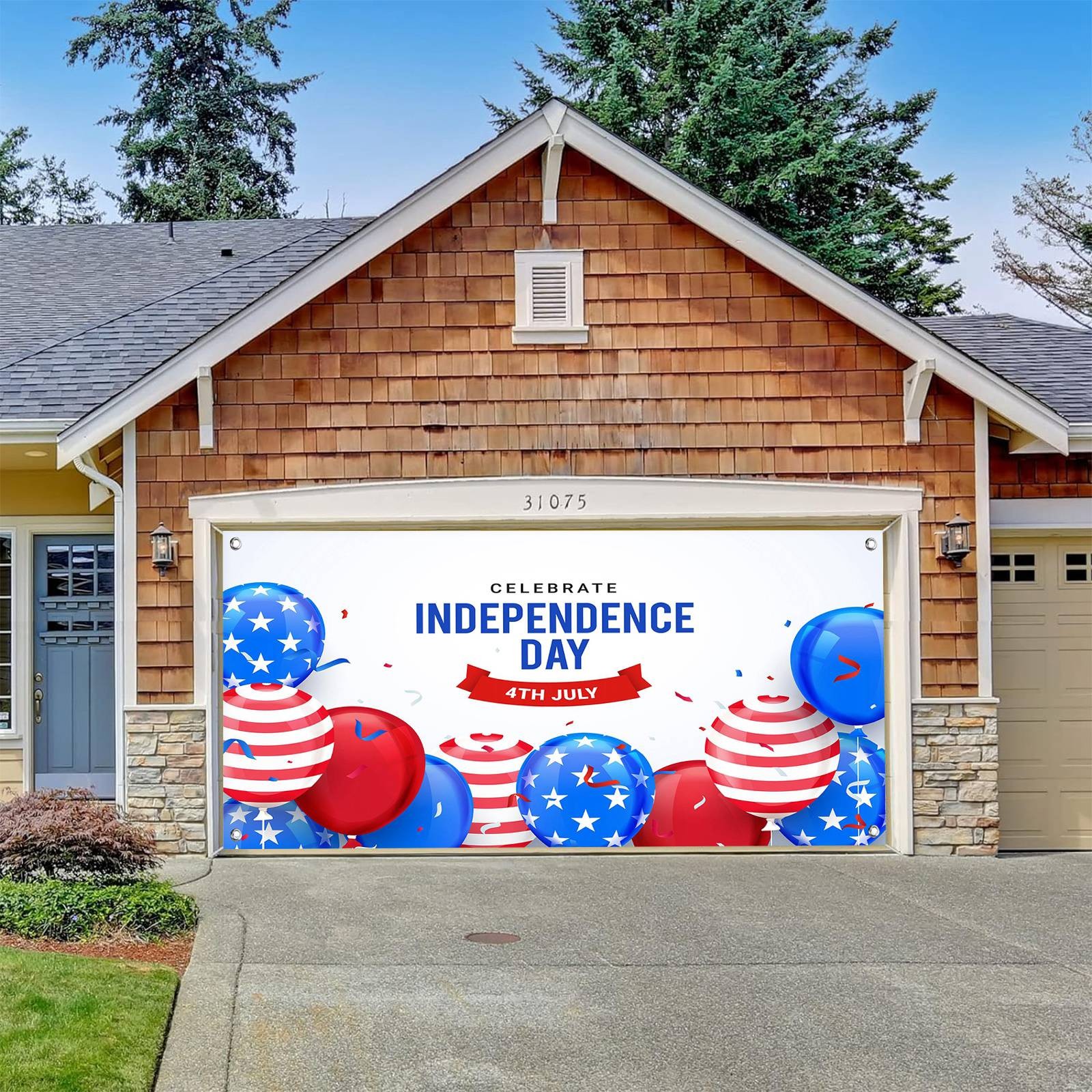 Leatfisat 7Th Of July Garage Door Cover Banner Decorations, Happy 4Th 4 Of July American Flag Outdoor Car Garage Door Decorations Extra Large 16 X 7 Ft
