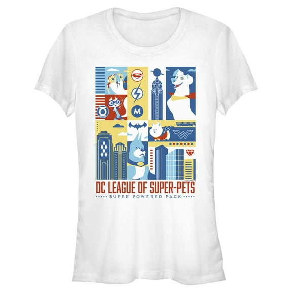Junior's DC League of Super-Pets City Character Panels Graphic Tee White Medium
