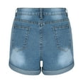 thumbnail image 6 of Fsgntruao Denim Shorts for Women Mid Rise Summer Shorts Jean Shorts Stretchy Folded Hem Hot Short Jeans Solid Color Straight Stretch Jeans, 6 of 6