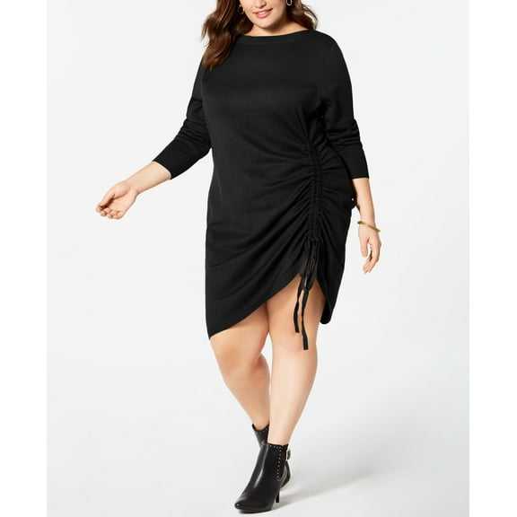 NY Collection Plus Size 3/4 Sleeve Ruched Sweater Dress Black 3X