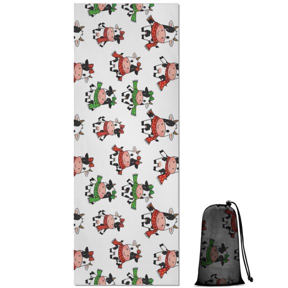 White Cow Scarf Bow Pattern Hot Yoga Mat Towel Non Slip for Hot Yoga - Quick-Drying Yoga Mat Cover with 4 Corner Pockets with Travel Bag - Hot Yoga Towel Non Slip Grip Moisture Wicking Sweat 70"x26"