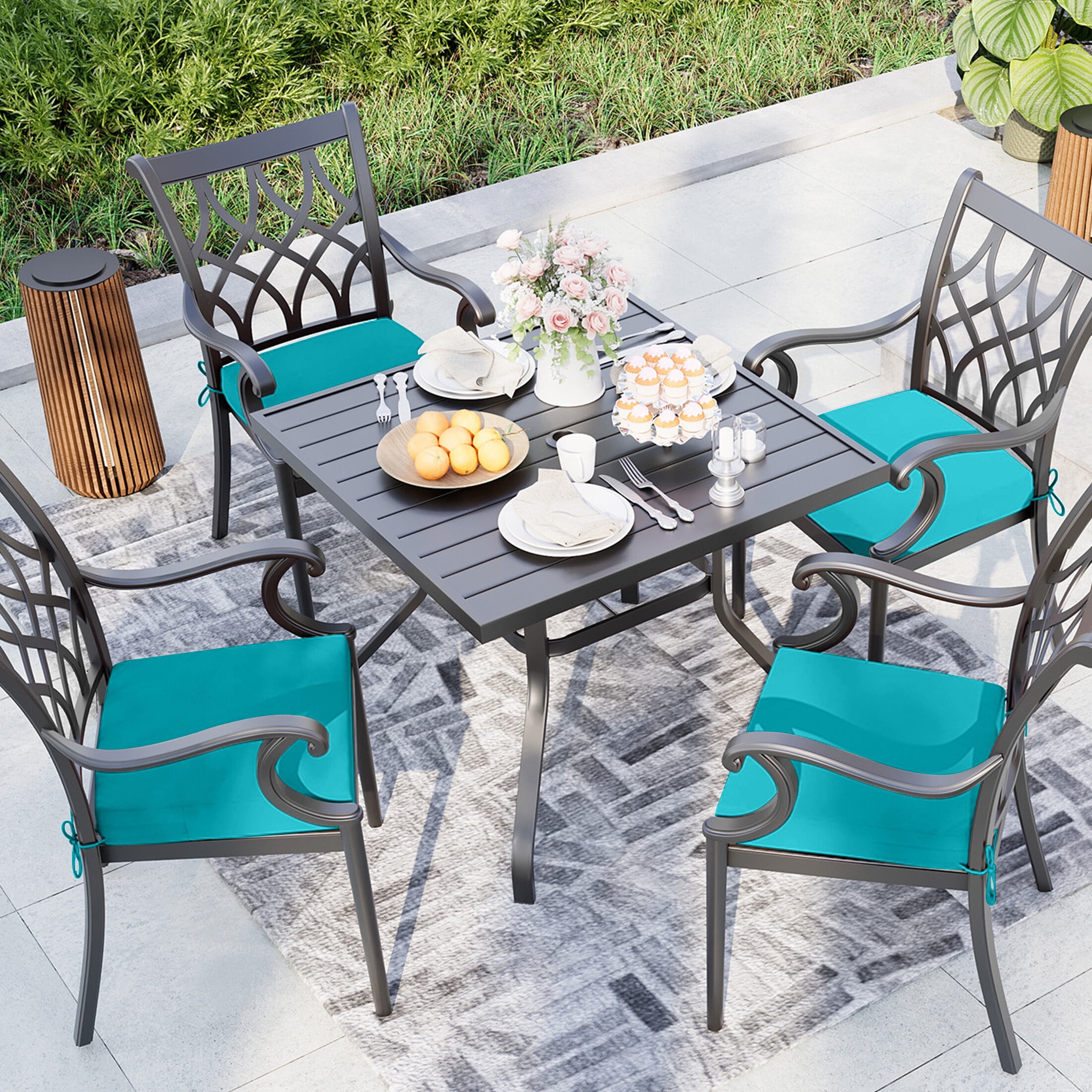 Outdoor Square Seat Cushion for Patio Furniture Dining Chair Pad Replacement, 17 x 16, Set of 2, Turquoise Blue