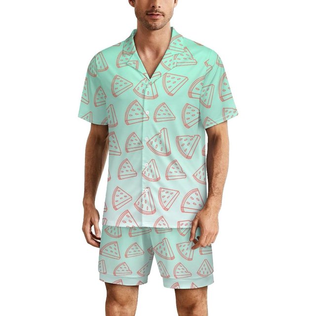 PRIYAL Men's Short Sleeve Pajama Sets Button Down Collar Sleepwear Soft Lounge Pjs Set Lightweight Men's Outfits