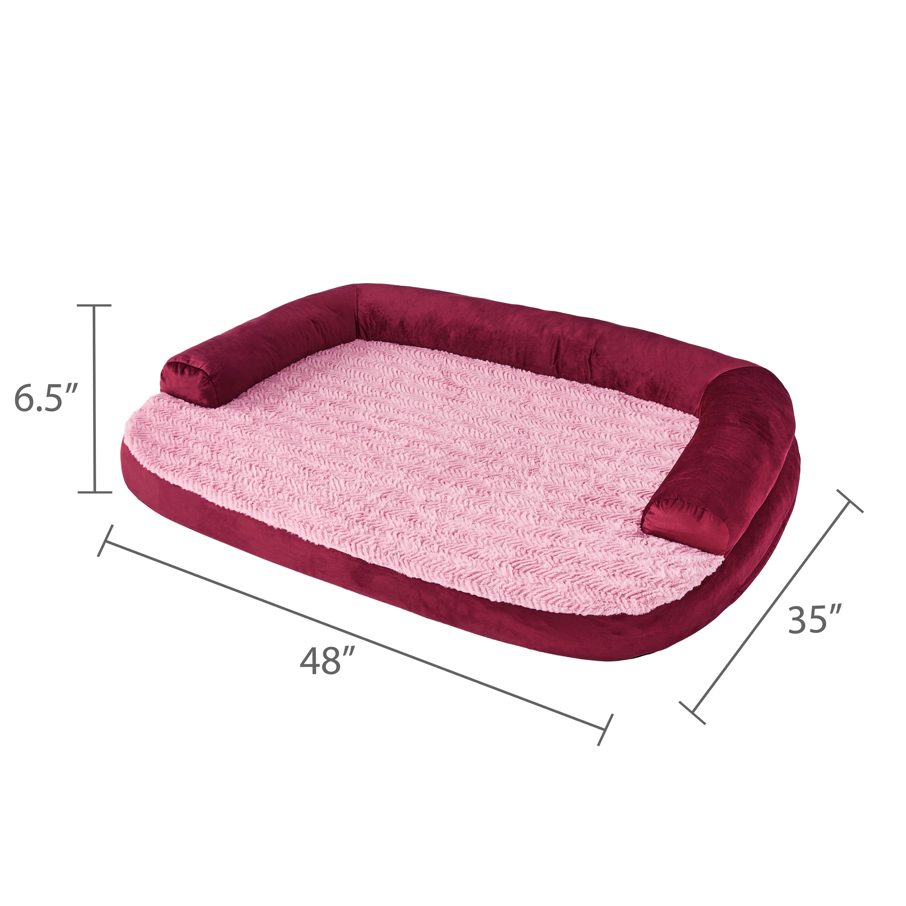Vibrant Life Extra Large Round Corner Sofa Style Dog Bed, Red, 35" x 48"