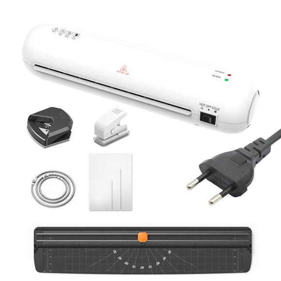 Mini Laminator Machine For Photos & Documents, 5-in-1 Home Office Set With Paper Cutter, Hole Punch, Corner Rounder, A4/A5/A6 Film Included