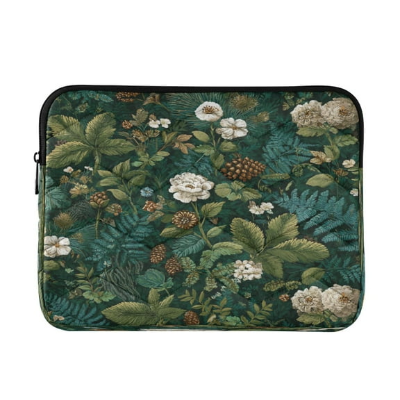 Quilted Laptop Sleeve for 13-16 Inch Laptops Protective Laptop Case Cover Lightweight Travel & Office Essentials Pine Cones and Mossy Ferns
