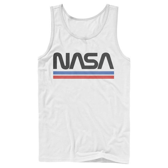 Men's NASA Stripe Minimal Logo Vintage Tank Top White 2X Large