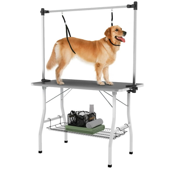 PawHut Dog Grooming Table, Pet Grooming Table with Adjustable Arms, Black