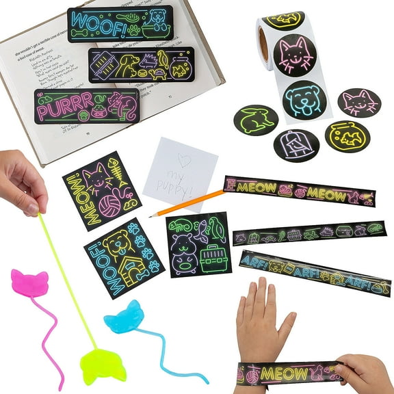 Fun Express Bulk 208 Pieces Glow-in-the-Dark Neon Pets Assortment