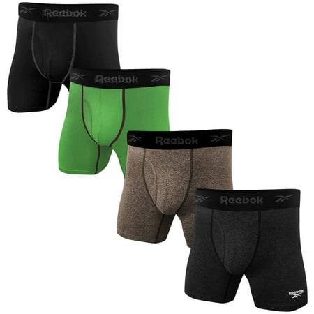 Reebok Mens 4 Pack Performance Boxer Briefs with Comfort Pouch - Black ...