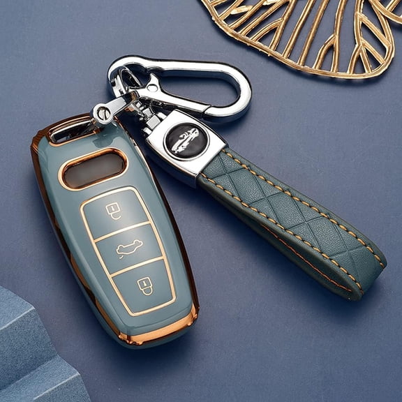 Key Fob Cover Compatible with Fit for Audi Q7 A6 A7 A8 E-Tron 2021, Soft TPU Keyless Remote Keychain Case Holder Protector,Gray