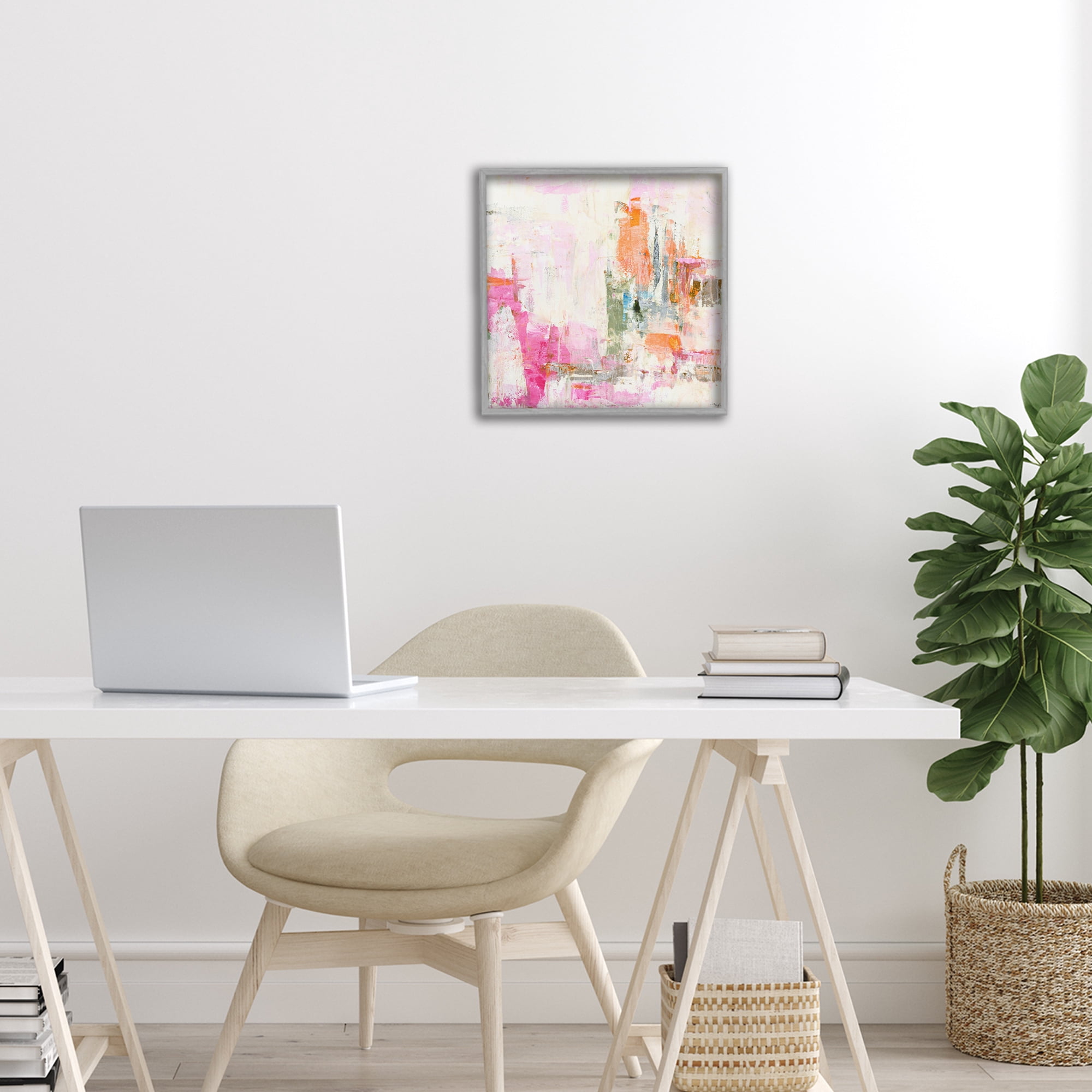 Stupell Industries New Age Pink Abstract Gray Framed Giclee Art, design by Design Fabrikken