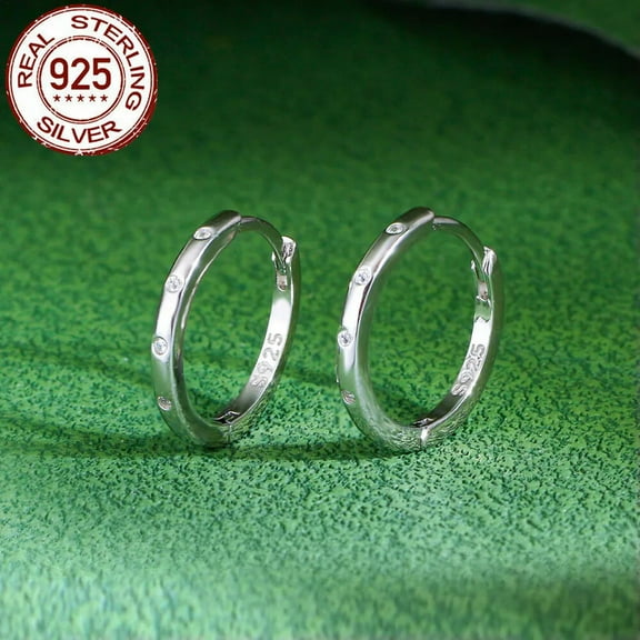 Cubic Zircon Bezel Setting 925 Sterling Silver 18mm Women S925 CZ Hoop Earrings
