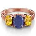 thumbnail image 2 of Gem Stone King 3.50 Ct Oval Blue Lapis Yellow Citrine 18K Rose Gold Plated Silver Ring (Size 9), 2 of 3