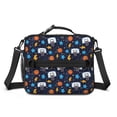 thumbnail image 2 of Basketball and Star Navy Pattern Bento School Insulated Lunch Bag Box with Shoulder Strap and Bottle Holder, 11" X 9.5" X 3.5", 2 of 5