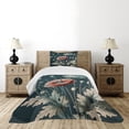 thumbnail image 4 of Ambesonne Vintage Quilted Bedspread Set 2 Pcs, Jungle Greenery Poppy Print, Twin Size, Dark Teal Soft Blue, 4 of 4