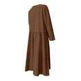 thumbnail image 5 of HaiMao Womens Cotton Linen Midi Dress Casual Loose Petite Solid A-line Dress Flowy Summer Beach Vacation Dress Coffee M(M), 5 of 8