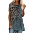 thumbnail image 2 of SMihono Hauts pour Femmes Été Chic Décontracté T-Shirts à Col Rond Amples Décontractés à Imprimé Blouse à Manches Courtes T-shirt Oversize pour Femmes 2023, 2 of 9