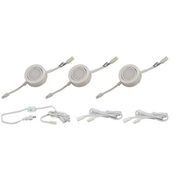 Kit de Lumière 3 LED - Couvercle Blanc avec Lumière Blanc Chaud (3,000k) - sous Armoire et Meubles - 120v/110v - Dimmable - Tension de Ligne (Pas Besoin de Transformateur) (Lumière Blanc Chaud/couvercle Blanc 3 Pack)