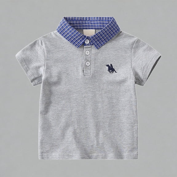 Krdevn Boys Polo Shirt With Plaid Collar Horse Embroidery Short Sleeve Casual Kids Top,4-5 Years