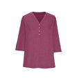 thumbnail image 7 of Pincandy Women Plus Size Neck 3/4 Sleeve Casual Tshirts Loose Basic Tunic Tees Shirts Dressy Casual Henley V-Neck Summer Tops Pleated T-Shirts Loose Fit Tunic Blouses,Purple,XL, 7 of 7