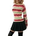 thumbnail image 4 of KOMOO Women Rainbow Cropped Sweater Long Sleeve Loose Stripe Knitted Pullover Tie Dye Crochet Knitwear, 4 of 9