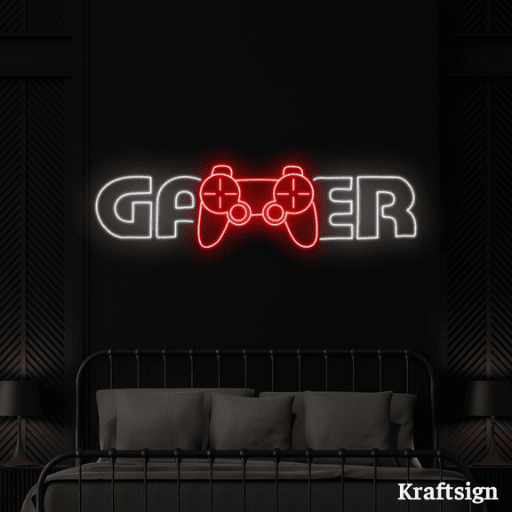Craftnamesign Gamer Neon Sign, Game Controller LED Sign, Game Room Decor