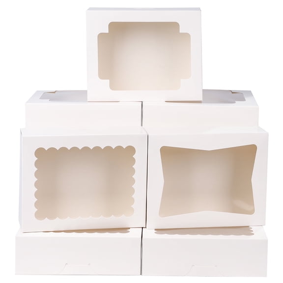 24-Pack 8x6.5x2.5 Inch Auto-Popup Cookie Boxes with Window, White Bakery Pastry Gift Boxes for Treats & Desserts