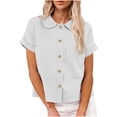 thumbnail image 4 of Ashirexll Short Sleeve Shirts for Women, Fashion Solid Color Casual Lapel Button Top with Elastic Rope Short Sleeve, 4 of 7