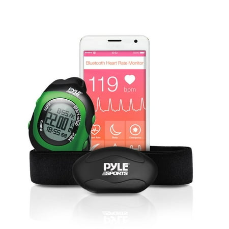 PYLE-SPORT PSBTHR70GN - Bluetooth Wireless Heart Rate Monitor Chest Strap with Digital Wrist Watch, Measures Speed, Distance, Countdown and Lap Times for Walking, Running, Jogging, Exercise,