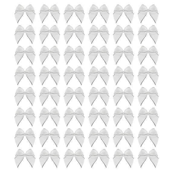 80Pcs Mini Silver Edge Ribbon Bow 1" Fabric Satin Ribbon Bows for Craft DIY Hair Bow Sewing Silver