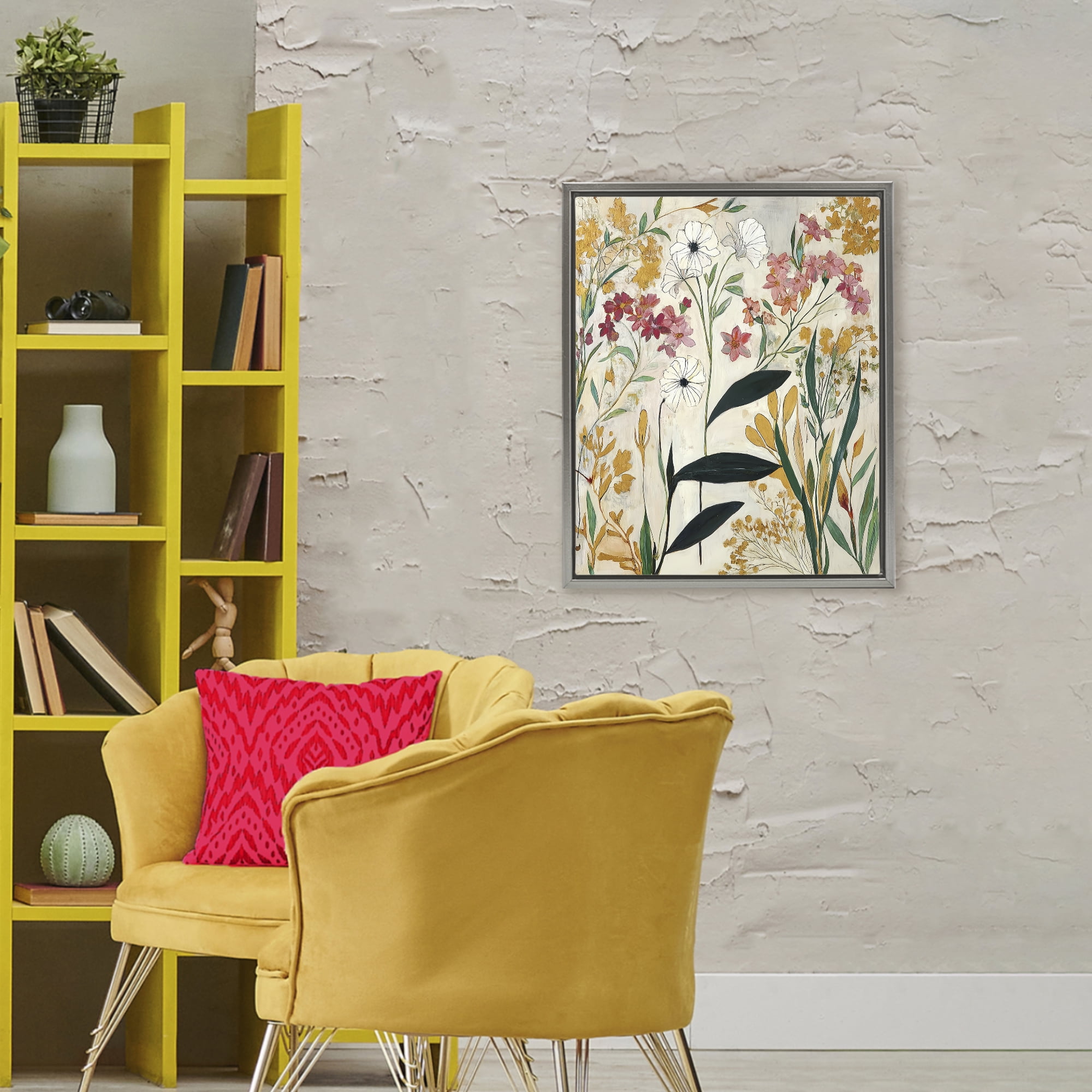 Vintage Playful Botanicals Gray Framed Floater Canvas Wall Art, design by Annabelle Hall