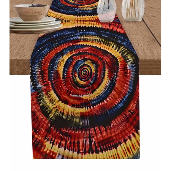 Red Yellow Blue Table Runner 72 Inches, Ethnic Geometric Art Modern Abstract Bed Runner Dresser Scarves Tabletop for Indoor Outdoor Parties/Ceremony/Banquet, 13" x 72"