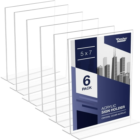 Double-Sided Picture Frame 5x7, 6-Pack Acrylic Clear Frames for Photos, Table Menu Stand, Portrait Ad Display, Bottom-Load Display, and Table Numbers for Weddings or Events