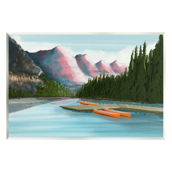 Stupell Calming Lake Camp Nature Canoes Landscape Painting Wall Plaque Unframed Art Print Wall Art