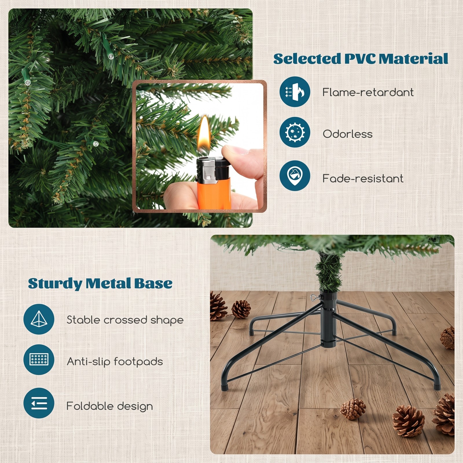 RUIE 8 FT Corner Artificial Christmas Tree, 1137 Branch Tips 360 Warm White LED Lights, Space-Saving 270 Degree Pre-Lit Hinged Xmas Tree with Metal Stand for, Green