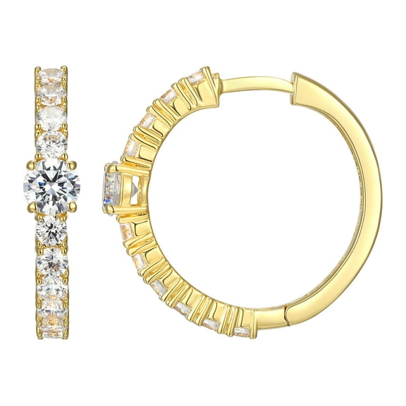 Forever Facets Moissanite Hoop Earrings in 18k Yellow Gold Plated Sterling Silver, Adult Female
