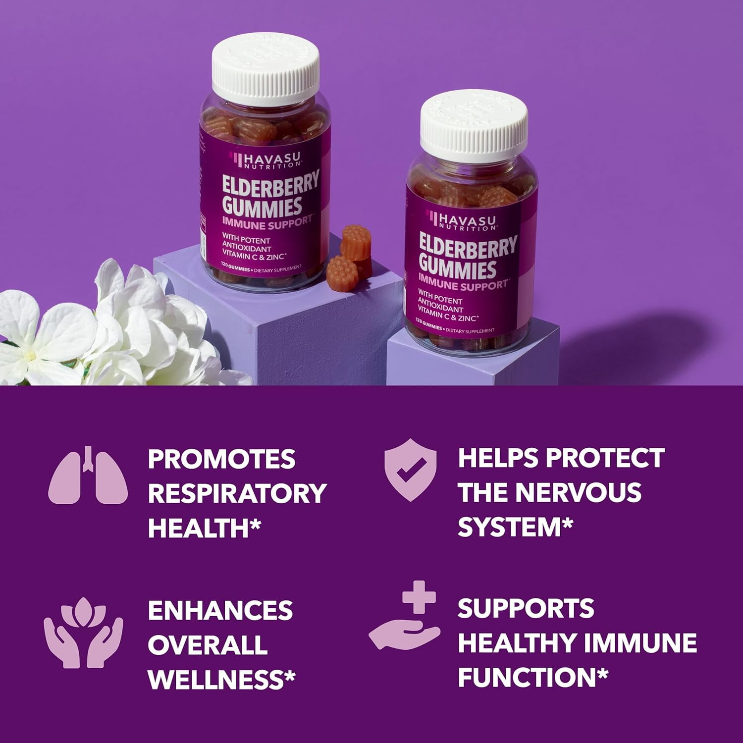 Havasu Nutrition Elderberry Gummies with Zinc and Vitamin C, Immune Support for Adults, 120 Count