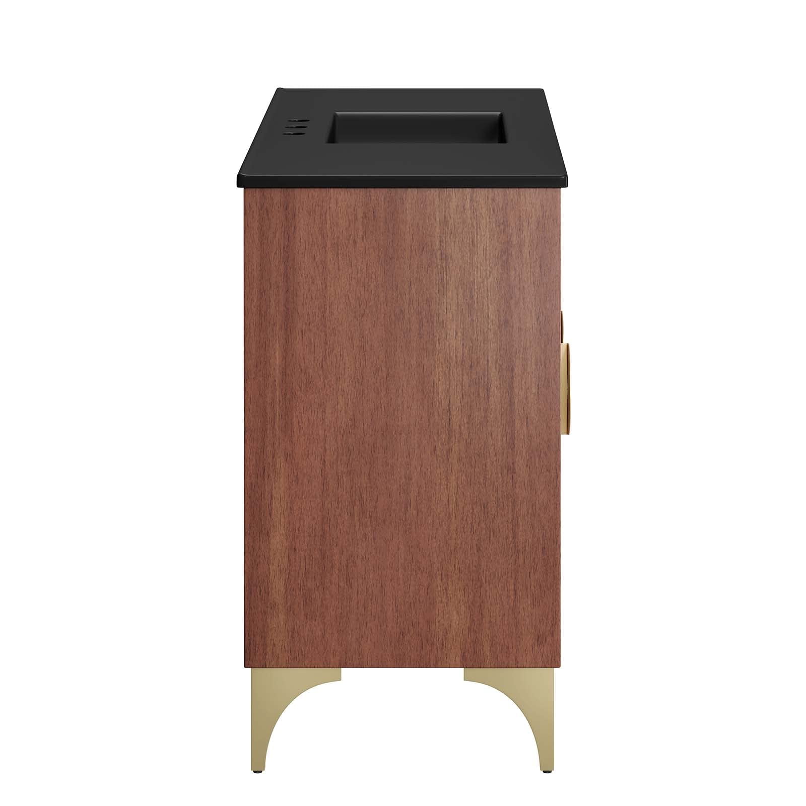 Pemberly Row 48" Solid Mango Wood Bathroom Vanity in Black/Walnut