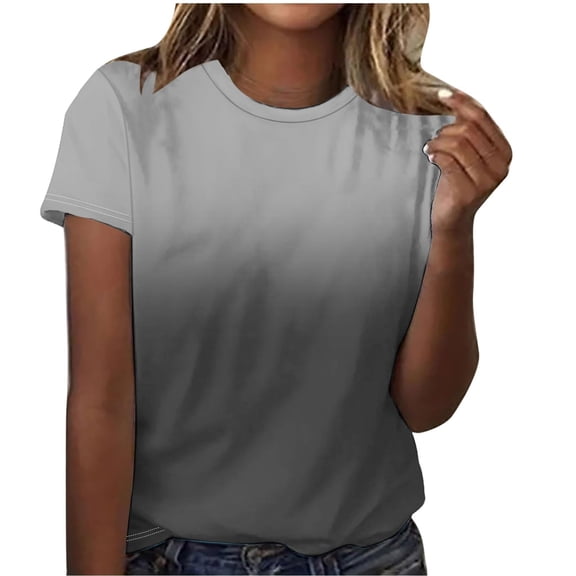 yunLCZ Basic T Shirts Women‘s Short Sleeve Gradient Color Fashion Round Neck Casual T Shirt Women's Cap Sleeve Tank Tops