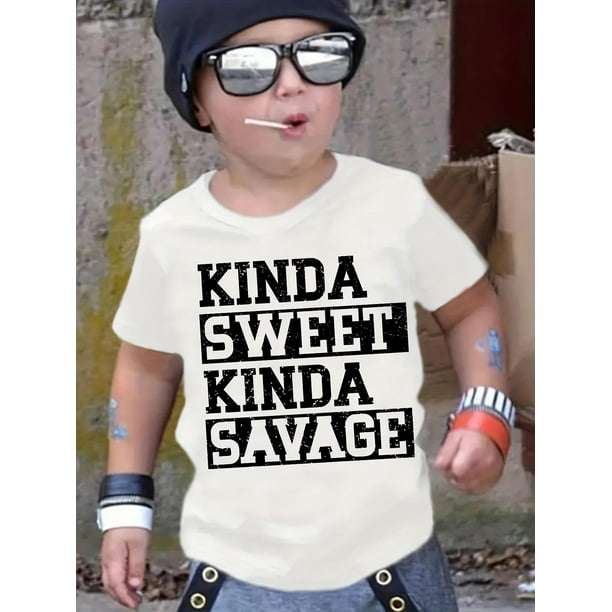 Camiseta para niño "Kinda Sweet Kinda Savage", manga corta, cuello redondo, ropa informal de verano para niños