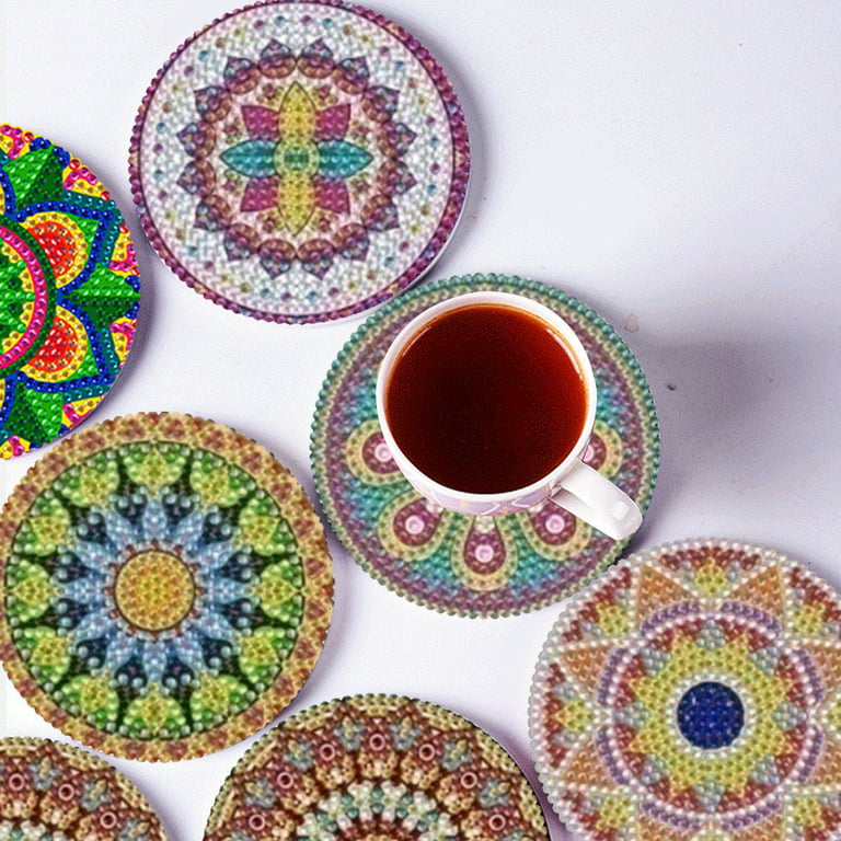 Temlum 6 Pcs Diamond Painting Coasters with Holder, Mandala Diamond Art  Coasters